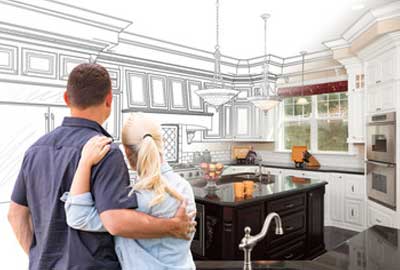 couple looking at kitchen remodel
