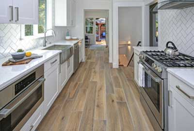 white kitchen wood floor
